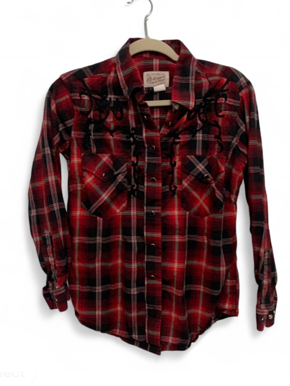 Rockmount Ranchwear Red Black Plaid Embroidered Western Long Sleeve Button Shirt